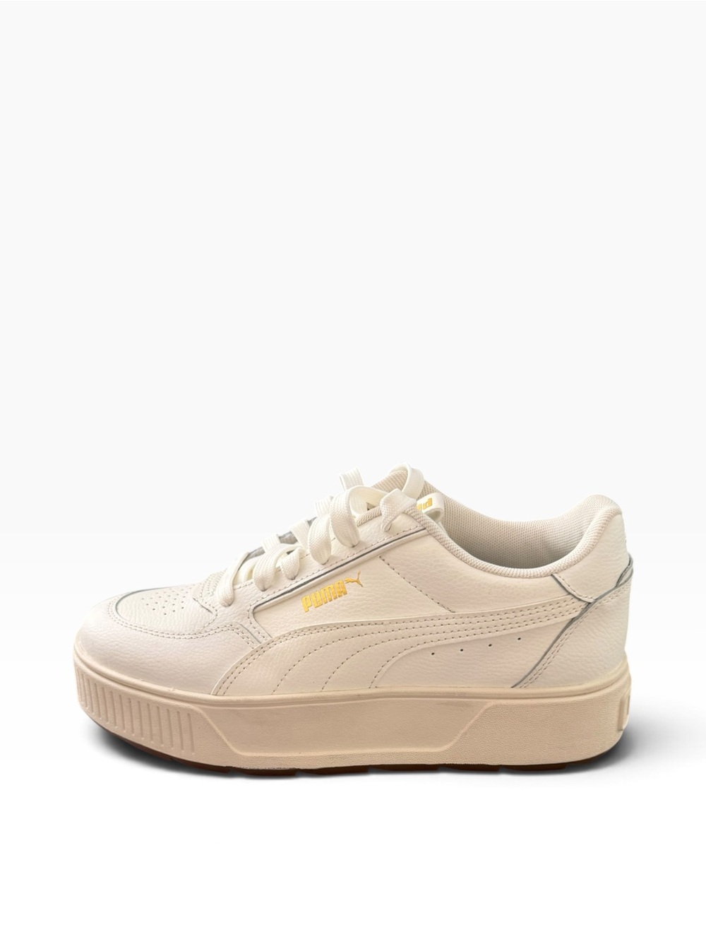 Puma Women's Platform Sneaker in Off-White with Gold Logo